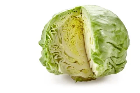 White-headed, light green cabbage without one cut off section. Isolated on white Stock Photos