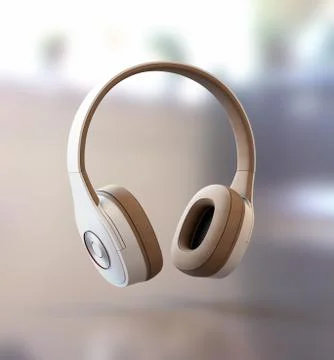 White headphone isolated on blurred background Stock Illustration