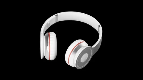 White headphones 3d render Isometric view PNG Stock Footage 100083507