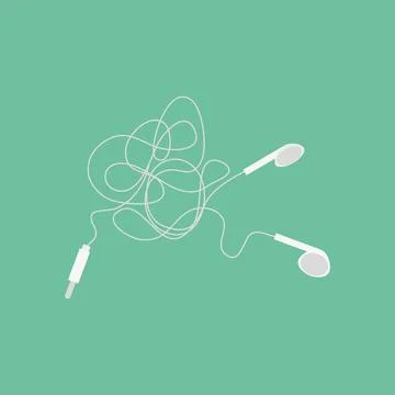 White headphones tangle thread line design vector 스톡 일러스트