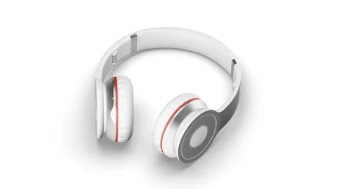 White headphones on white 3d render Isometric view Stock Footage 100082630