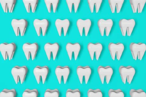 White healthy teeth motion 3D rendering pattern on blue background. National  Stockillustratie