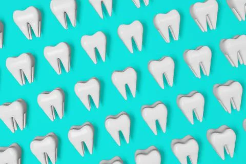 White healthy teeth motion 3D rendering pattern on blue background. National  Stock Illustration