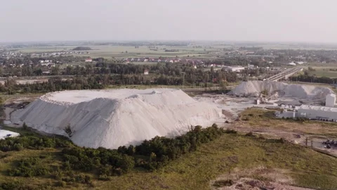 White heap of sand, big construction site in the suburbs. Stock Footage 145881983