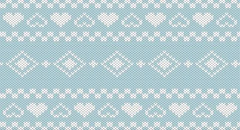 White heart and geometric knitted pattern, Festive Sweater Design. Seamless.. Stock Illustration