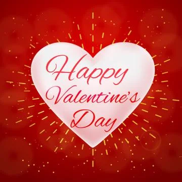 White Heart And Text Happy Valentines Day Hand Drawing On Brokeh Background Stock Illustration