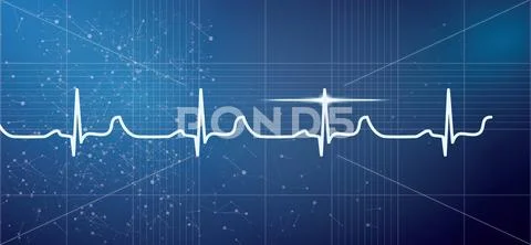 White Heart Beat Pulse Electrocardiogram Rhythm on Blue Background. Stock Illustration