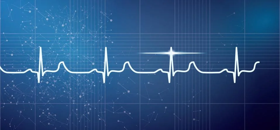 White Heart Beat Pulse Electrocardiogram Rhythm on Blue Background. Stock Illustration
