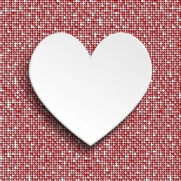 White heart button on red sequin background. Stock Illustration