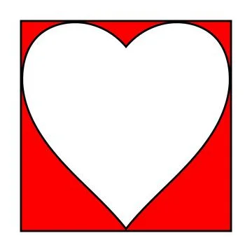 White Heart Contour Shape Inside Red Square Frame Geometric Icon Stock Illustration