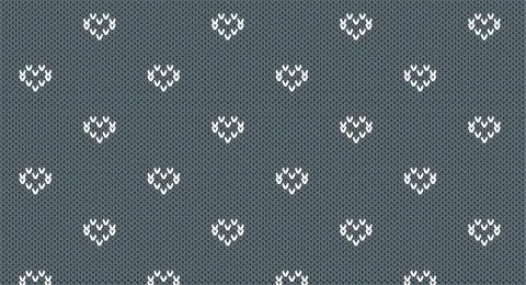 White heart on grey knitted pattern, Festive Sweater Design. Seamless Knitted Stock Illustration