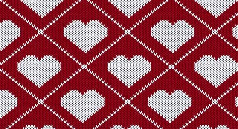 White heart knitted pattern, Festive Sweater Design. Seamless Knitted Pattern Stock Illustration