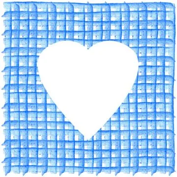 White heart on Pattern with checkered geometric texture. Watercolor illustr.. Stock Illustration