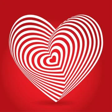White heart on red background. Optical illusion of 3D three-dimensional volum Stock Illustration