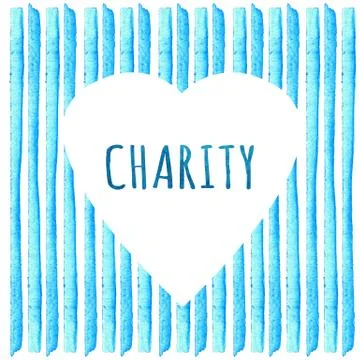 White heart shape on blue stripe painted in watercolor. Greeting cards teml.. Stock-Illustration