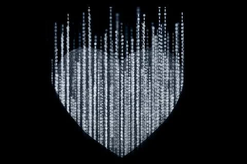 White Heart-shaped composed of binary computer code on a black background. Th Stock Photos