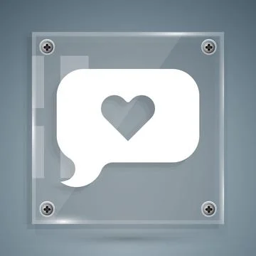 White Heart in speech bubble icon isolated on grey background. Happy Valentines Stock Illustration