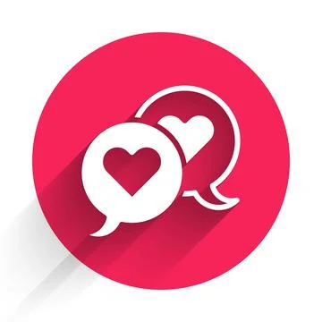 White Heart in speech bubble icon isolated with long shadow background. Happy Stock Illustration