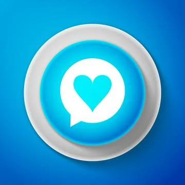 White Heart in speech bubble icon isolated on blue background. Heart shape in Stock Illustration