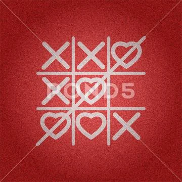 White heart tic tac toe game on red denim texture background vector