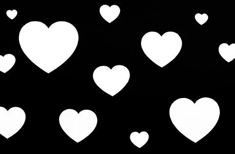 White hearts of different sizes on a black background Stock Photos