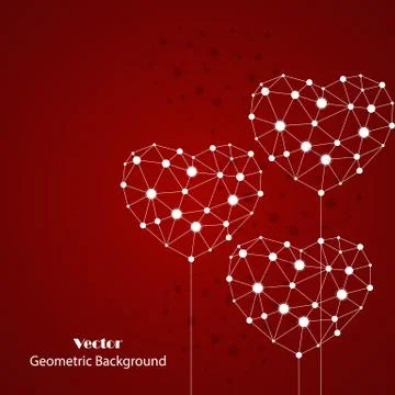 White hearts made of connected lines and dots Illustrazione stock