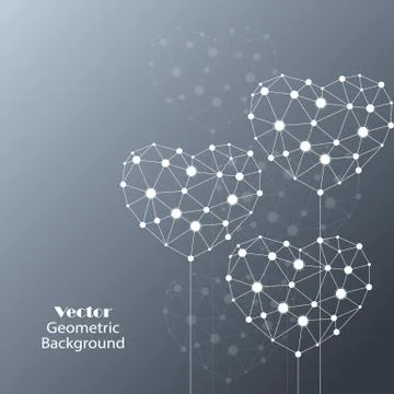 White hearts made of connected lines and dots Illustrazione stock
