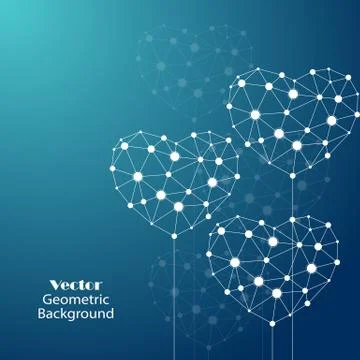 White hearts made of connected lines and dots Stock Illustration