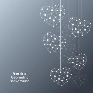 White hearts made of connected lines and dots Stock Illustration
