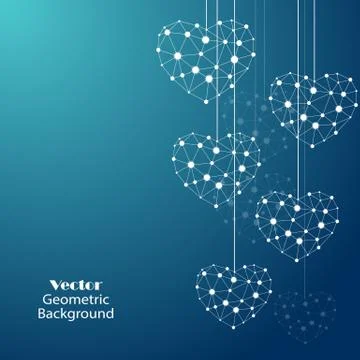White hearts made of connected lines and dots Stock Illustration