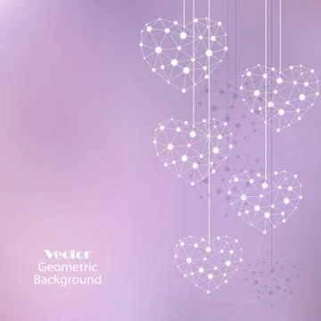 White hearts made of connected lines and dots Stock Illustration