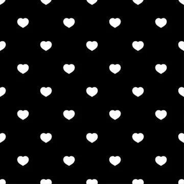 White hearts seamless pattern on black background Stock Illustration