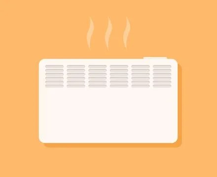 A white heater on an orange wall. Vector illustration in flat style Stock Illustration