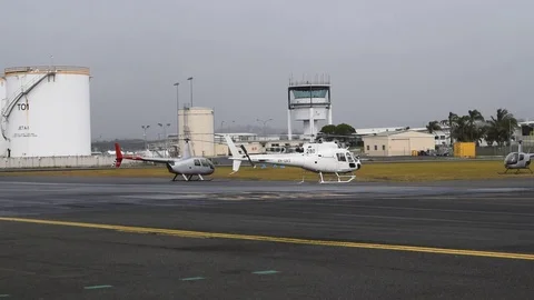 White Helicopter Starting up Video stock 76563380