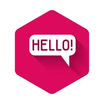 White Hello in different languages icon isolated with long shadow background Stock Illustration