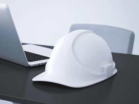 White helmet on the office table. 3d rendering 库存插图