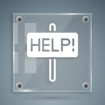 White Help icon isolated on grey background. Square glass panels. Vector Stock Illustration