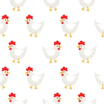 White hen rural seamless vector pattern 스톡 일러스트