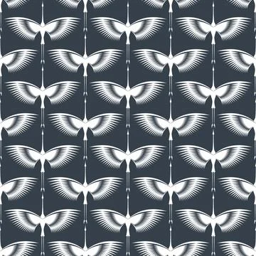 White Herons in Art Deco style. Seamless Pattern for interior decoration Illustrazione stock