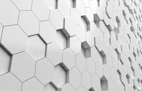 White hexagon 3D background texture. 3d rendering illustration. Futuristic ab Stock Illustration