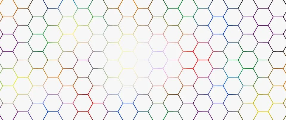 White hexagon abstract technology background with colorful bright flashes u.. Stock Illustration