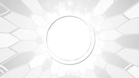 White hexagon circle technology soft glowing center ring, clean honeycomb patter Stock Footage 340456810