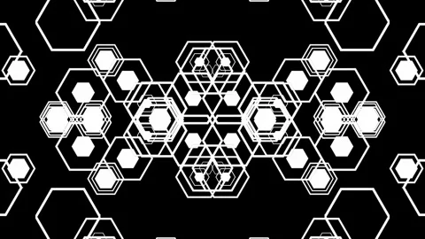White Hexagon Outlines Geometric Pattern on Black Background Animation 스톡 동영상 347788520