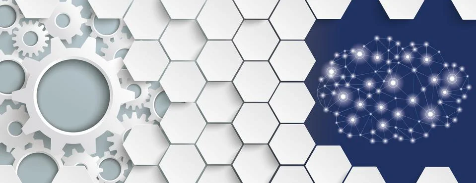 White Hexagon Structure Gears Cloud Header Stock Illustration