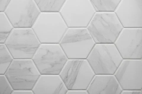 White hexagon tile pattern with marble texture Stock Photos
