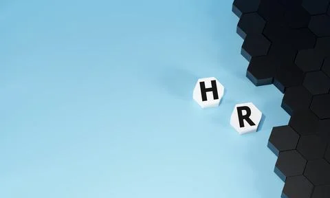 White hexagonal block spelling HR stand out against a backdrop of darker he.. Stock Photos