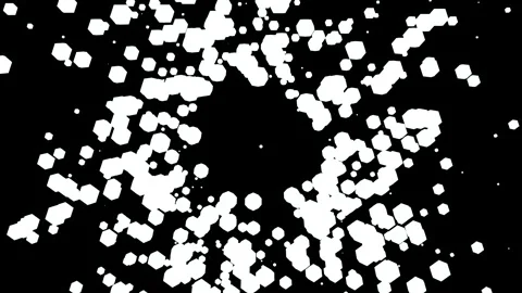White hexagonal particles swirl in a black void Stock Footage 339678139