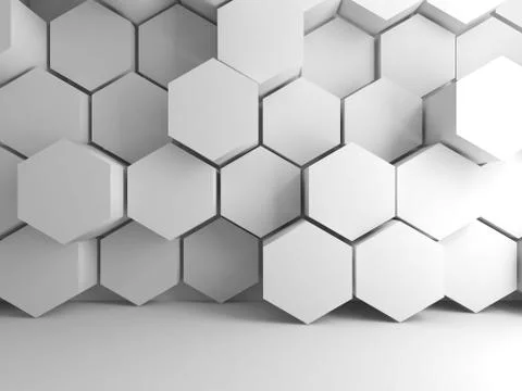 White hexagonal pattern on front wall, 3d Stock Illustration
