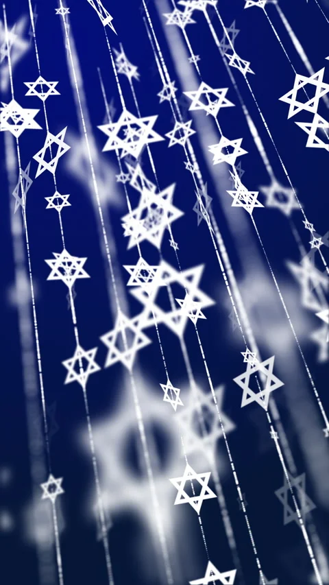 White hexagonal Star of David symbols on blue background. Blurred animation Stock Footage 272953918