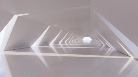 White hexagonal tunnel with sunlight, abstract architecture 3d animation. Stock Footage 270082064